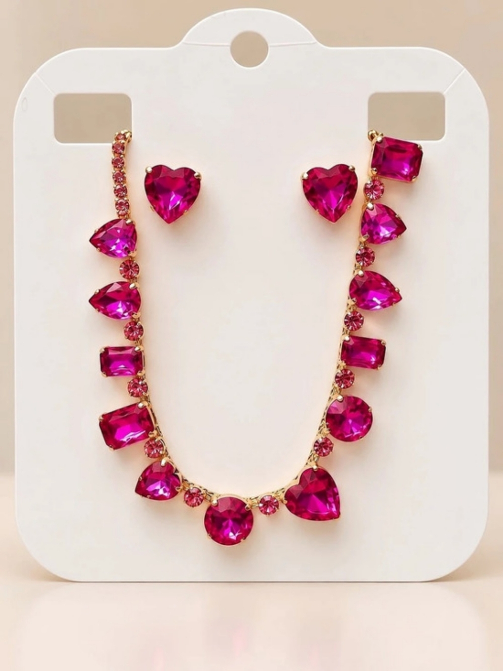 Pink & Gold Crystal Jewelry Set Like New